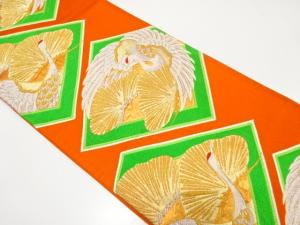 アンティーク　菱に鶴・笠松模様織り出し袋帯（着用可）